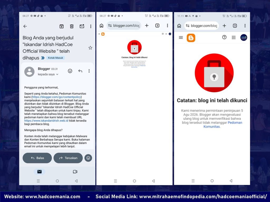 Dua Blog Iskandar Idrish HadCoe Telah Dihapus Oleh Pihak Blogger